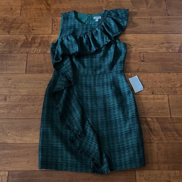 NWT Chelsea28 Ruffle Detail Plaid Sheath Dress Size 10 - Picture 10 of 16
